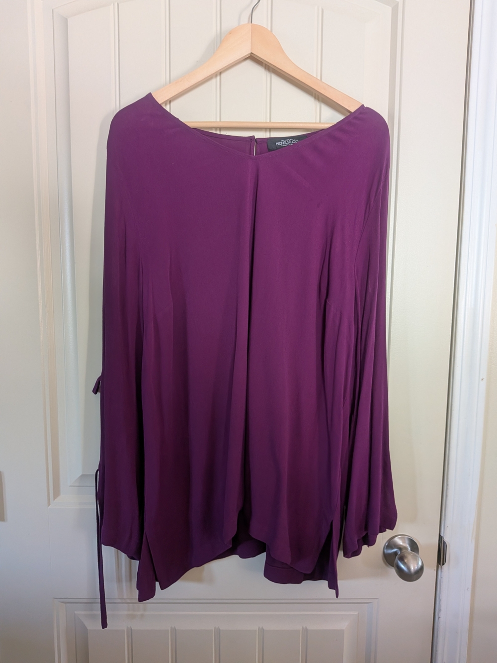 NWOT Flowy Long-Sleeve Deep Plum Top With Tie Sleeve